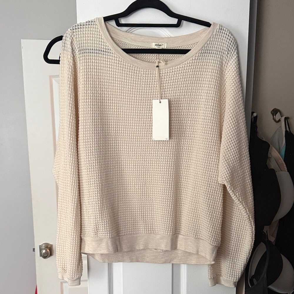 dylan Cream Waffle-Knit Crewneck Sweater